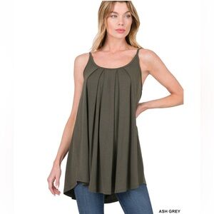327 🇺🇸Zenana ash grey PLEATED SPAGHETTI CAMI
ADJUSTABLE STRAPS